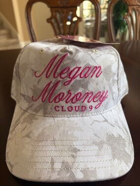 NWT Megan Moroney-Cloud 9 Embroidered White marble pattern Cap with Pink Script